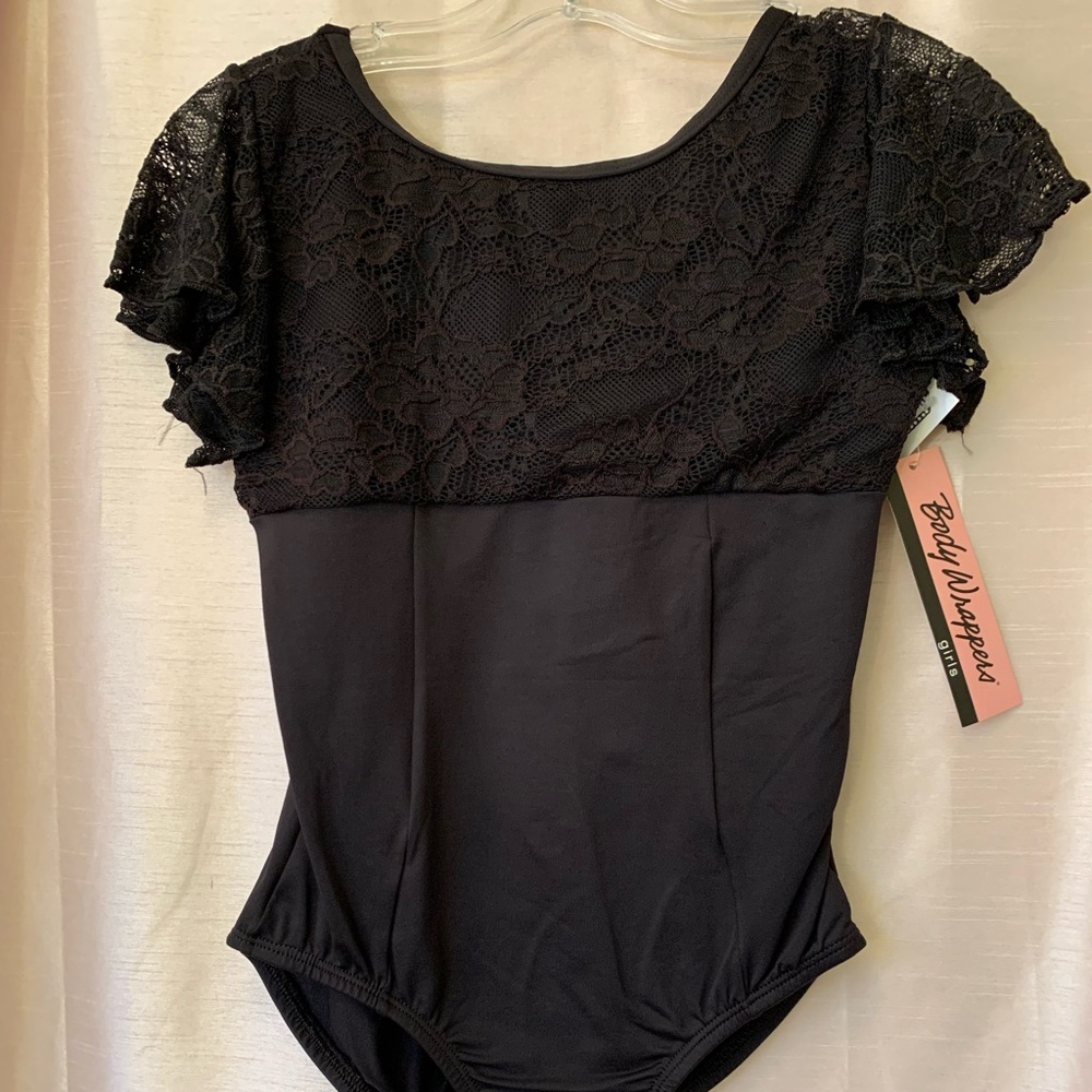 BODYWRAPPERS Girls Flutter Sleeve Leotard BLACK